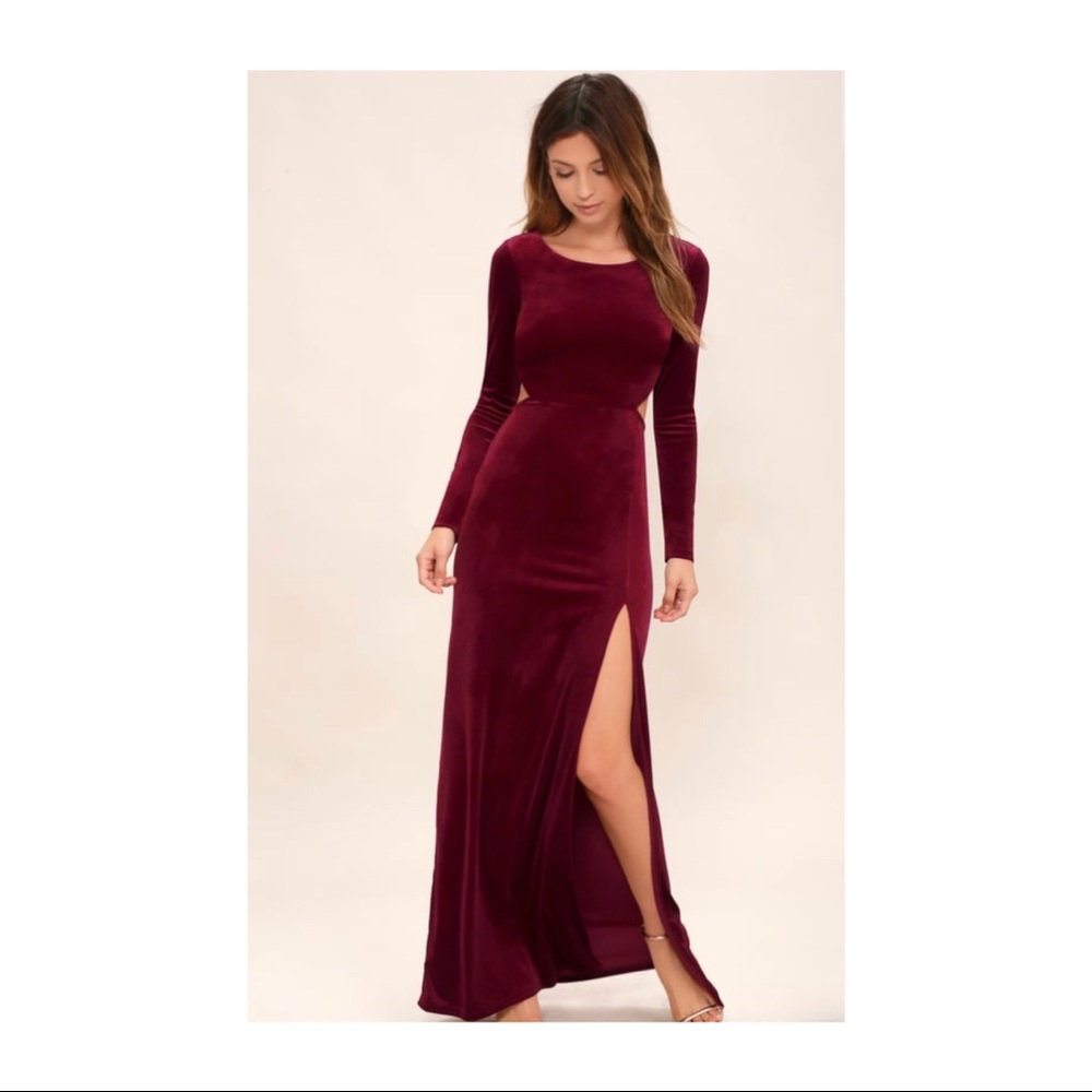 Lulus Besame Burgundy Velvet Long Sleeve Maxi